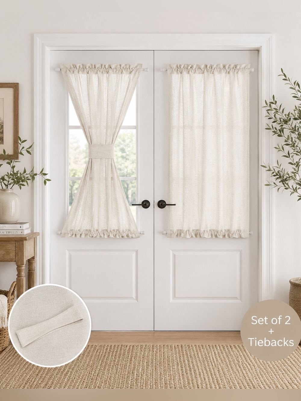DUKIYO French Door Curtains 25x40 Ivory Linen Look Set of 2